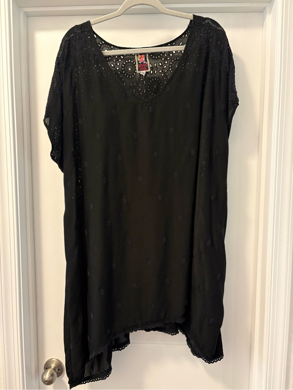 Johnny Was Black V-Neck Crochet Tunic